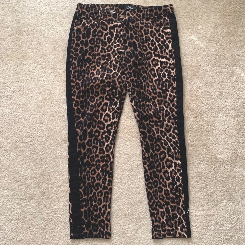Leopard Print Straight Leg Stretch Jeans With Tuxedo Stripes Size 36 Euro (6-8) - Picture 2 of 16